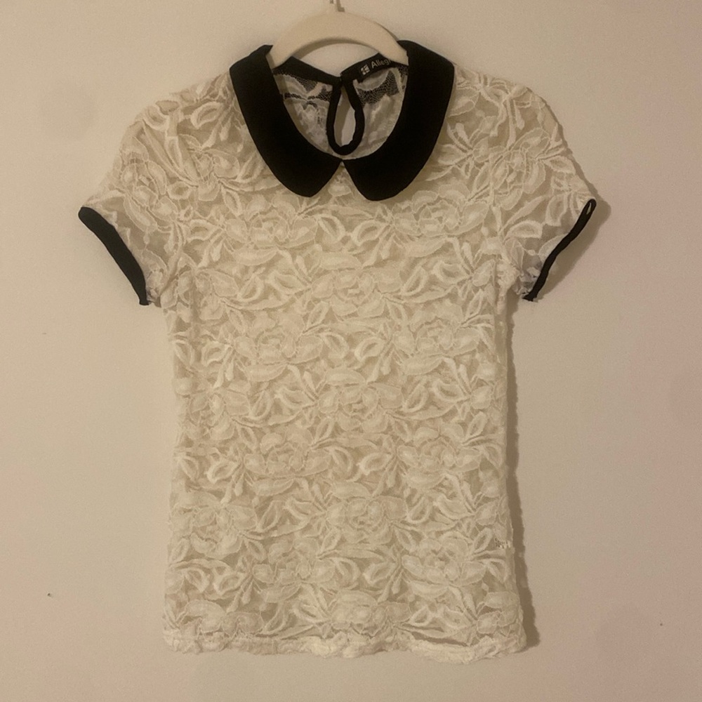 Off White Lace Blouse with Peter Pan collar